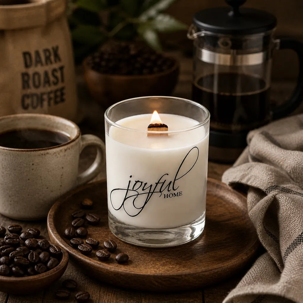 Joyful Home Dark Roast Coffee Crackling Wooden Wick Soy Wax Candle Joyful Home Dark Roast Coffee Crackling Wooden Wick Soy Wax Candle