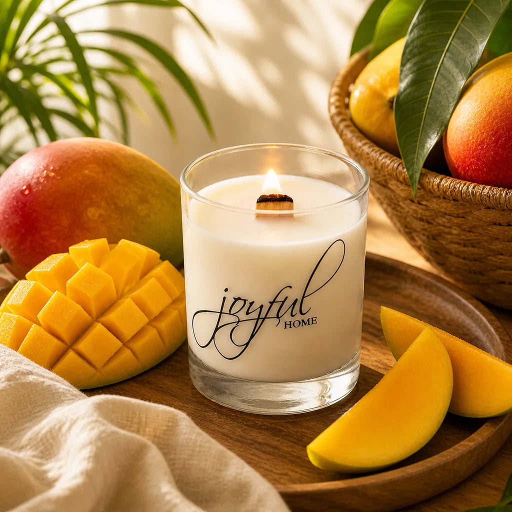 Joyful Home Mango Tango Crackling Wooden Wick Soy Wax Candle Joyful Home Mango Tango Crackling Wooden Wick Soy Wax Candle