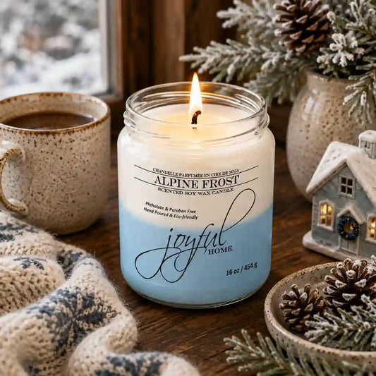 Joyful Home Alpine Frost Soy Wax Candle 16oz Scene