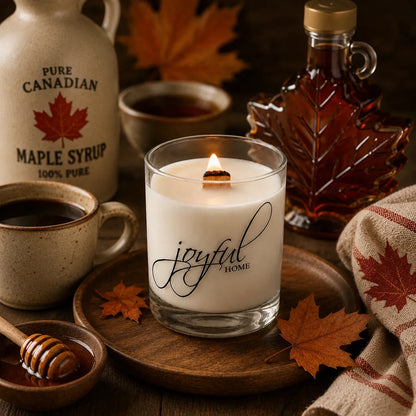 Joyful Home Canadian Maple Syrup Bread Crackling Wooden Wick Soy Wax Candle Scene