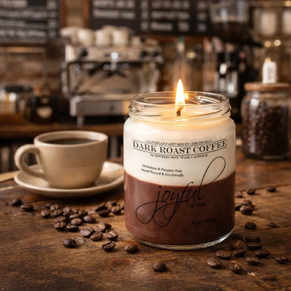 Joyful Home Dark Roast Coffee Soy Wax Candle 16oz 2 Scene