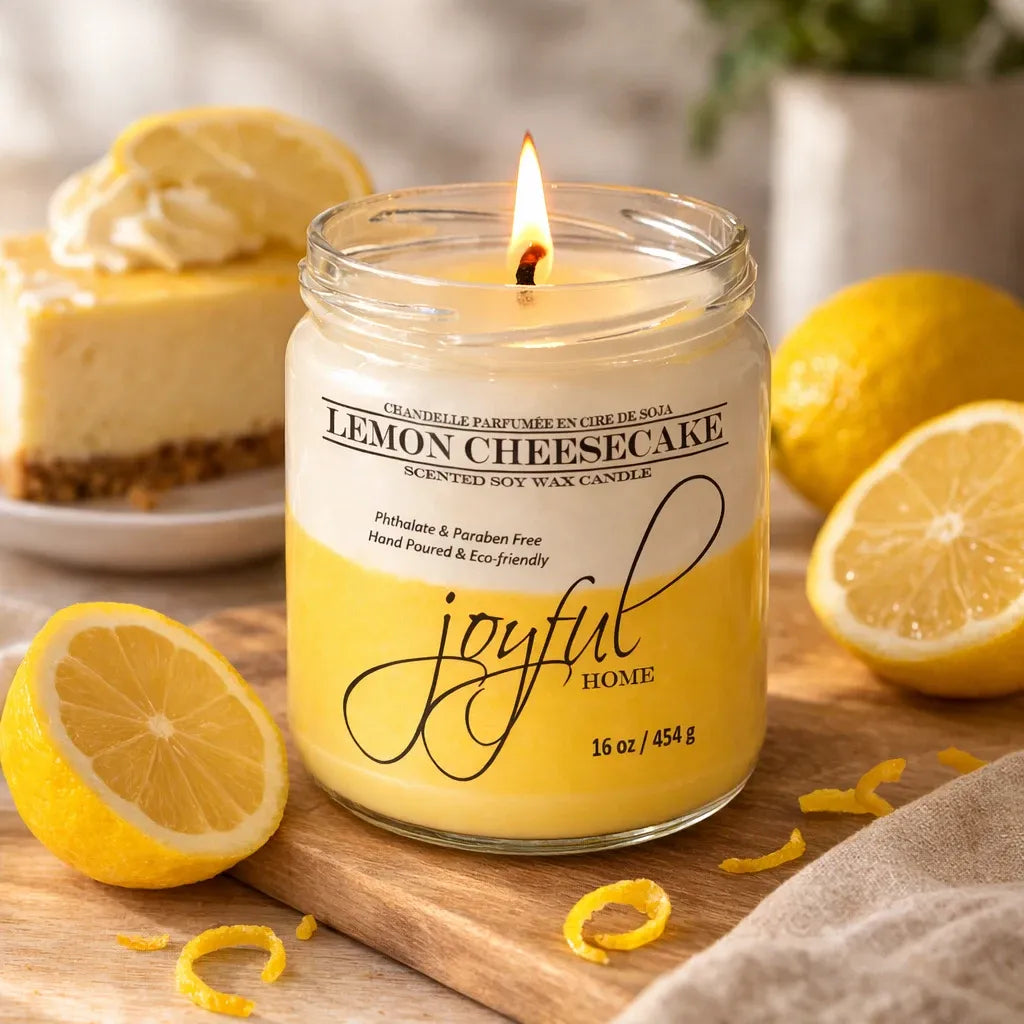 Joyful Home Lemon Cheesecake Soy Wax Candle 16oz Scene