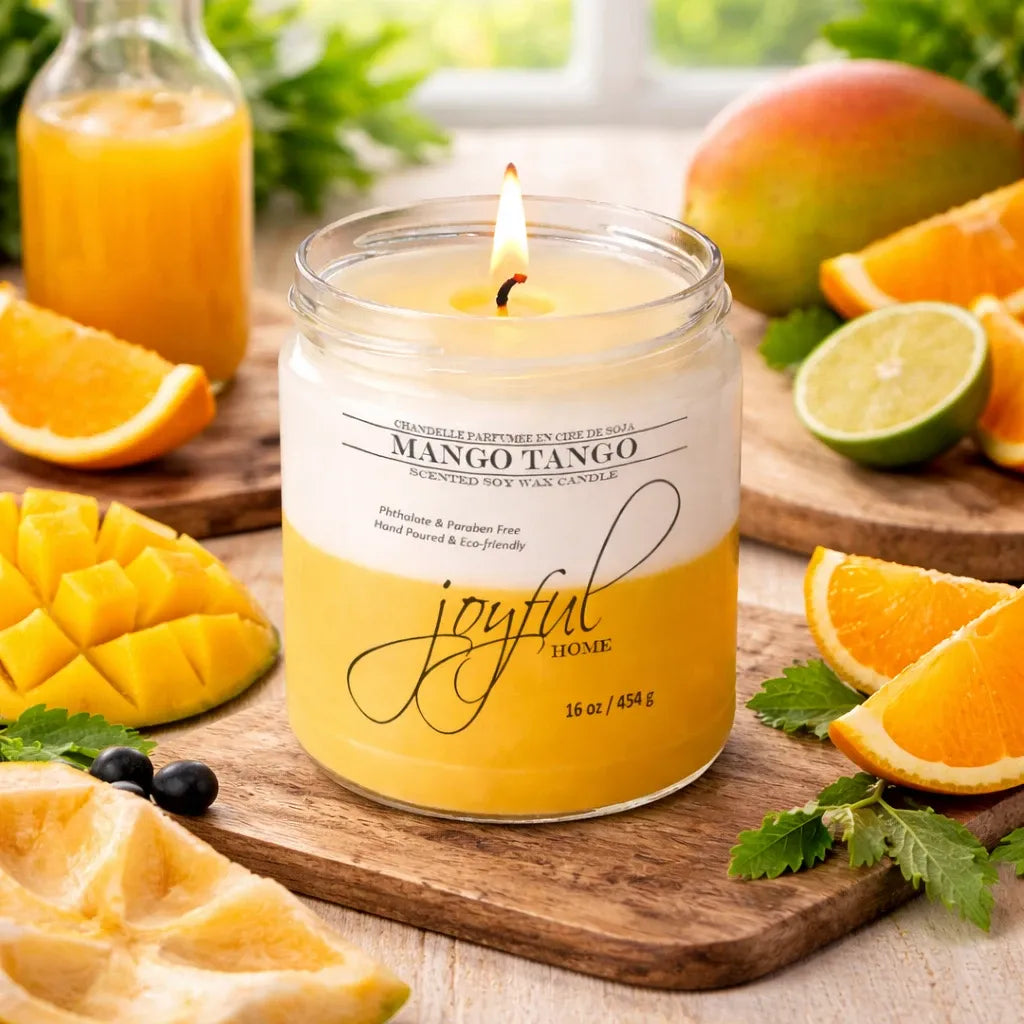 Joyful Home Mango Tango Soy Wax Candle 16oz Scene