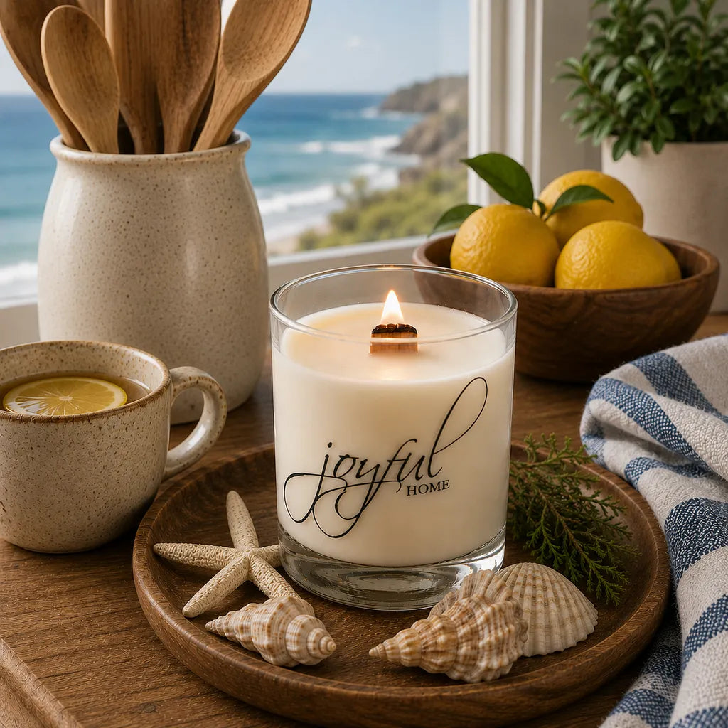 Joyful Home Oceanfront Kitchen Crackling Wooden Wick Soy Wax Candle Scene