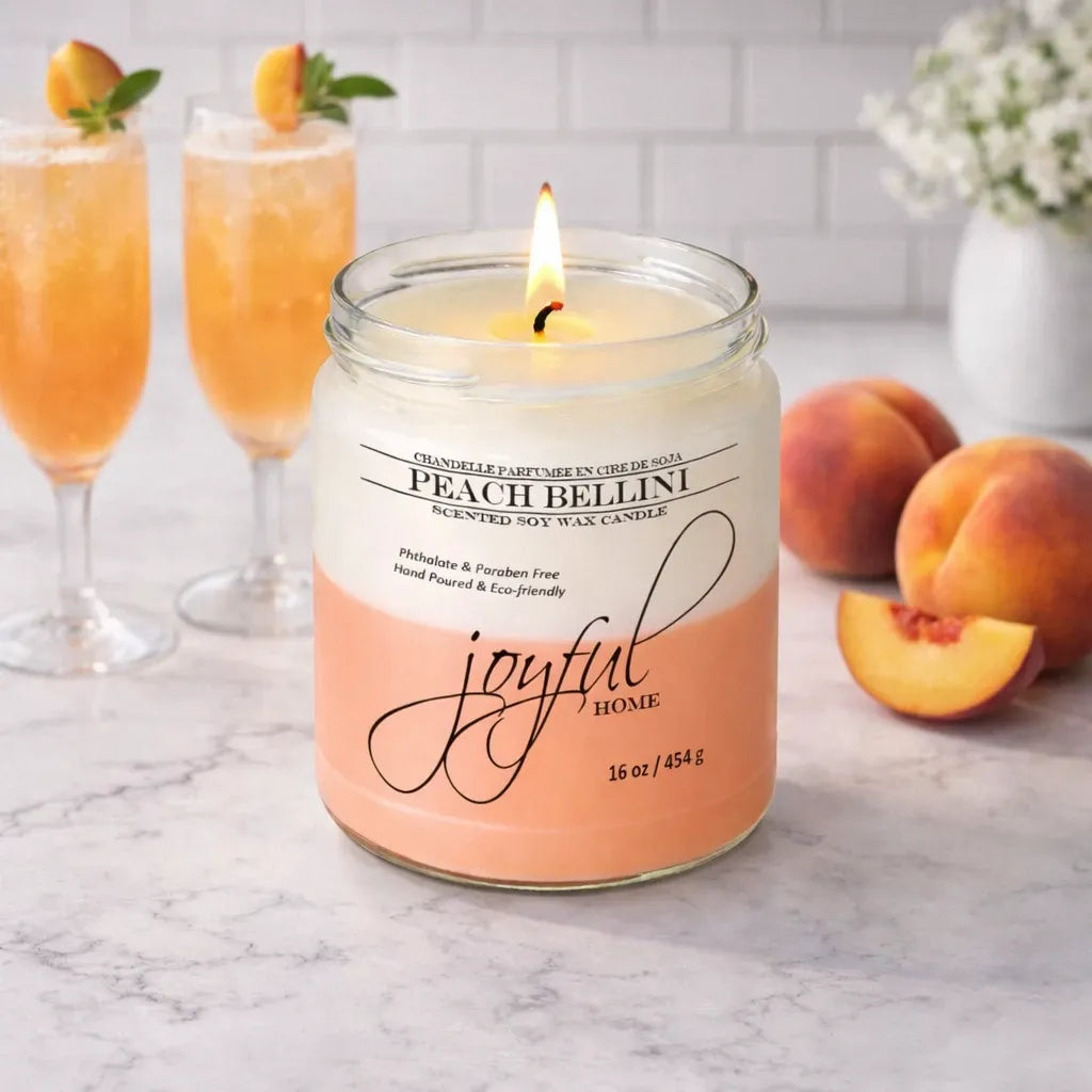 Joyful Home Peach Bellini Soy Wax Candle 16oz Scene