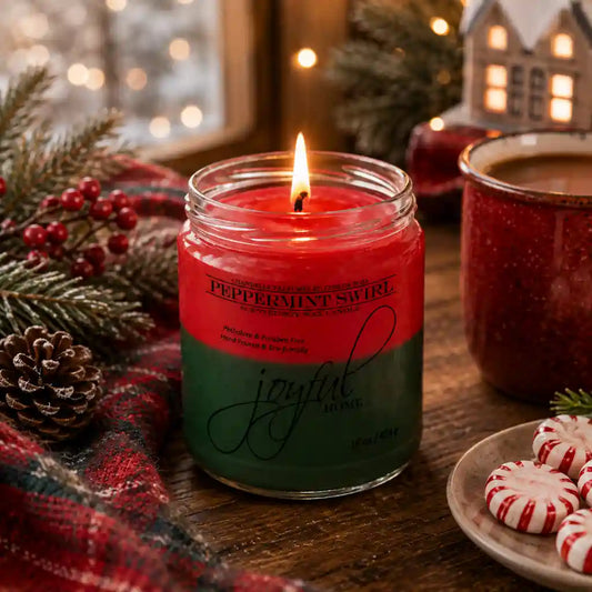 Joyful Home Peppermint Swirl Soy Wax Candle 16oz Scene