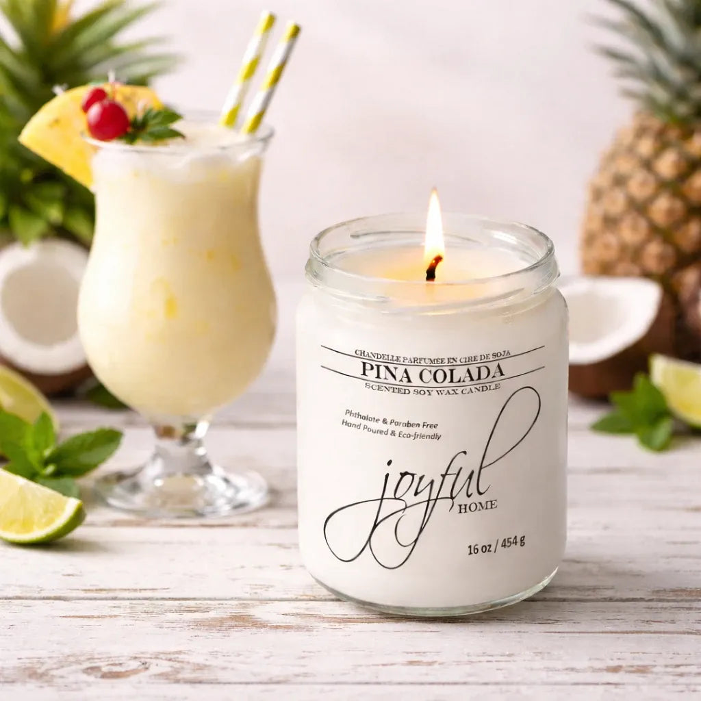 Joyful Home Pina Colada Soy Wax Candle 16oz Scene