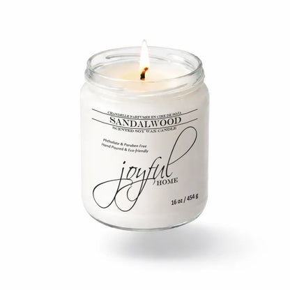 Joyful Home Sandalwood Soy Wax Candle 16oz Dye Free