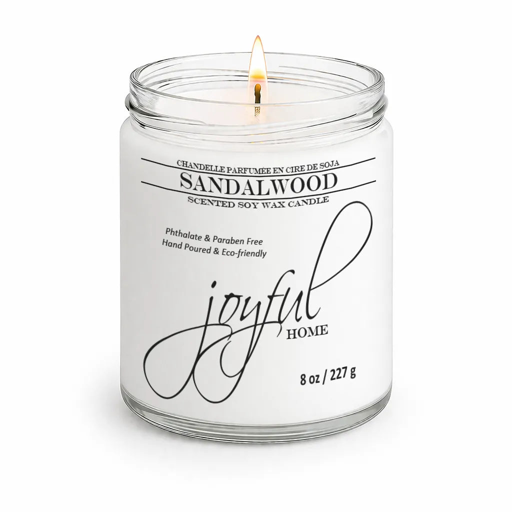 Joyful Home Sandalwood Soy Wax Candle 8oz Dye Free