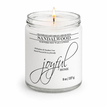 Joyful Home Sandalwood Soy Wax Candle 8oz Dye Free