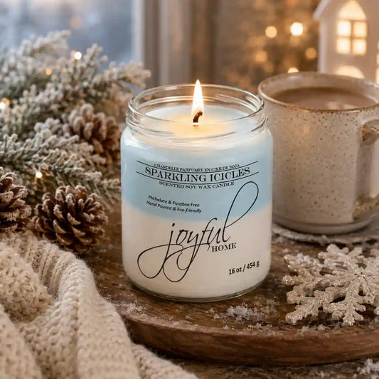 Joyful Home Sparkling Icicles Soy Wax Candle 16oz Scene