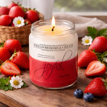 Joyful Home Strawberries _ Cream Soy Wax Candle 16oz Scene