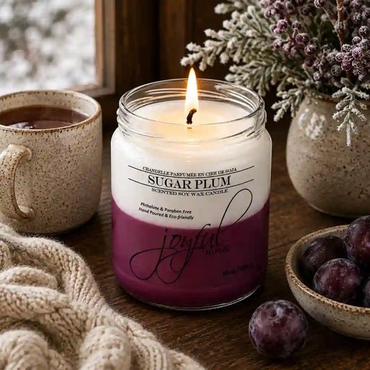 Joyful Home Sugar Plum Soy Wax Candle 16oz Scene