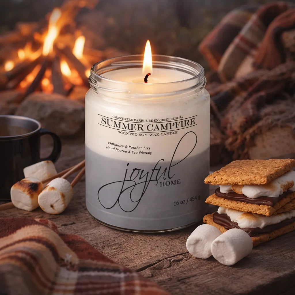 Joyful Home Summer Campfire Soy Wax Candle 16oz Scene
