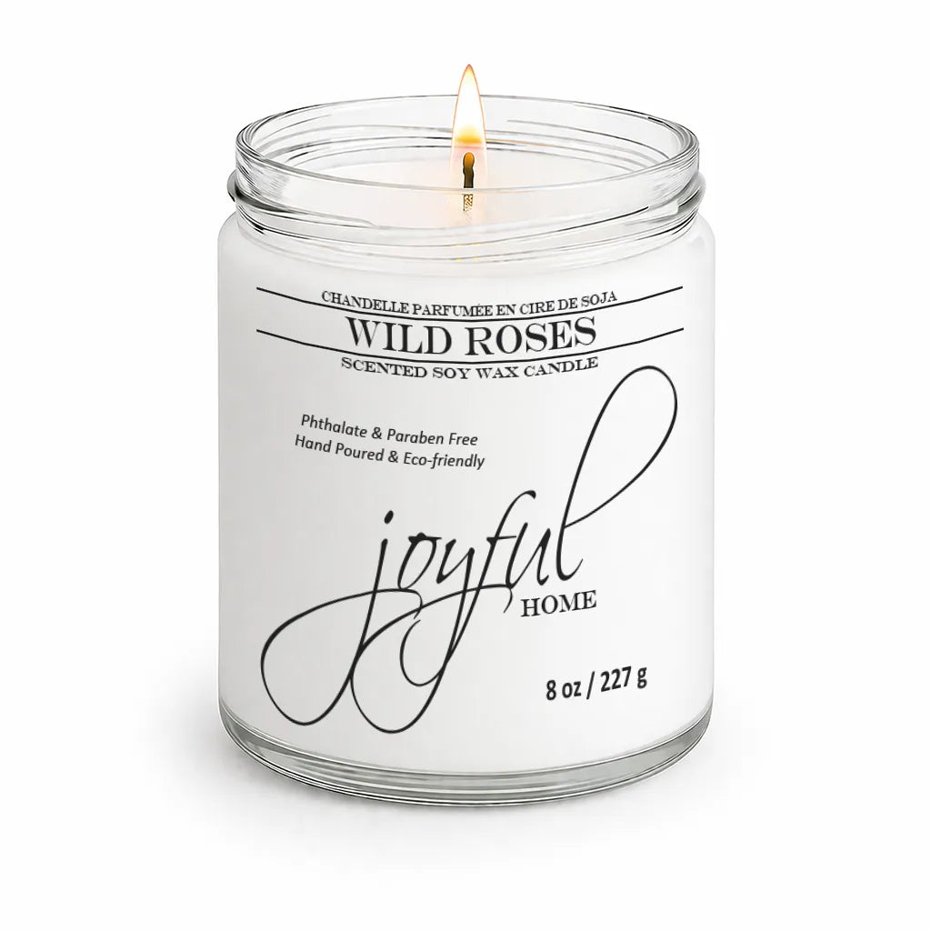 Joyful Home Wild Roses Soy Wax Candle 8oz Dye Free